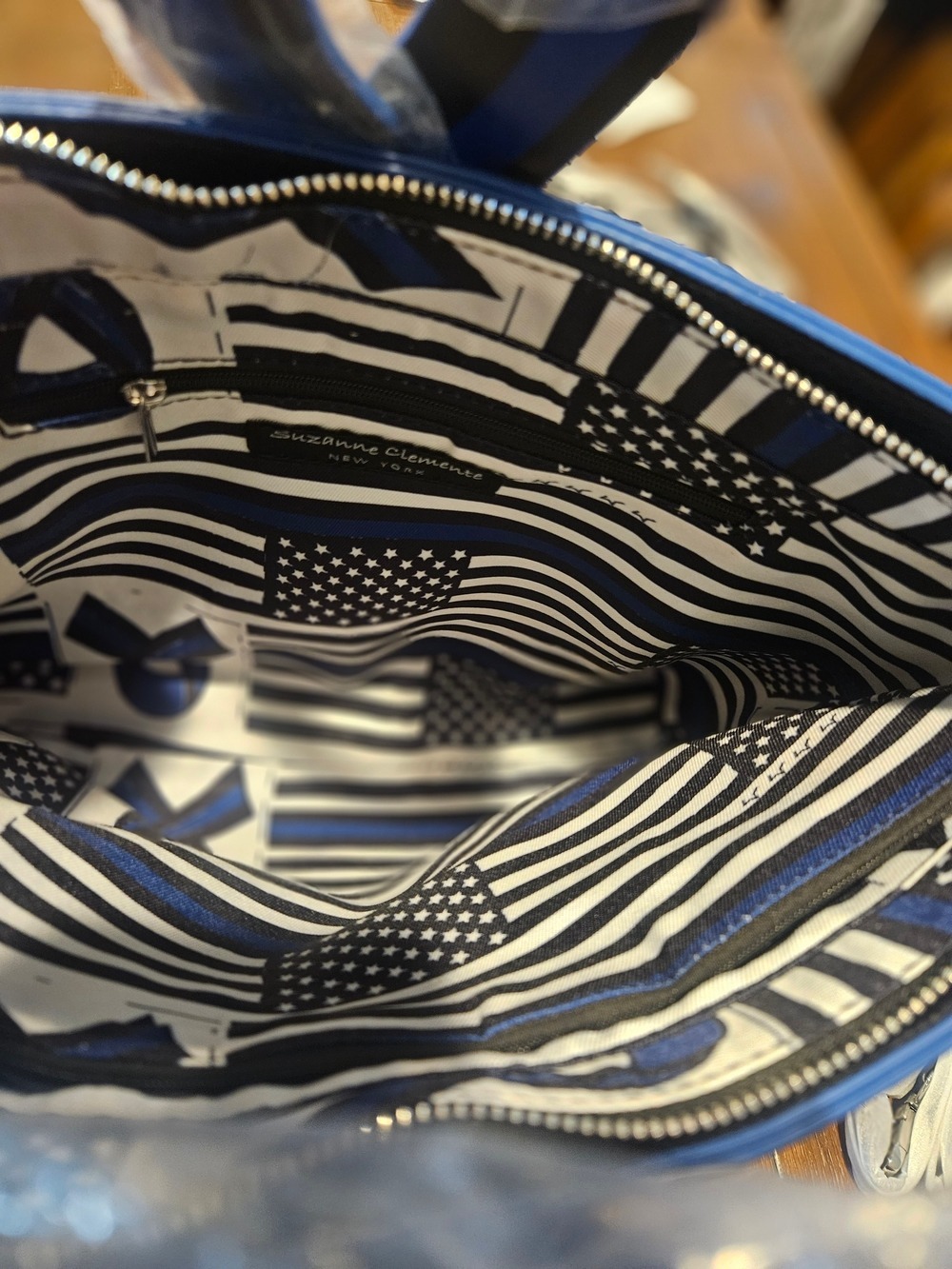 Suzanne Clemente NWT Black & Blue Faux Leather Tote Support Troops/Police Causes - Picture 10 of 16